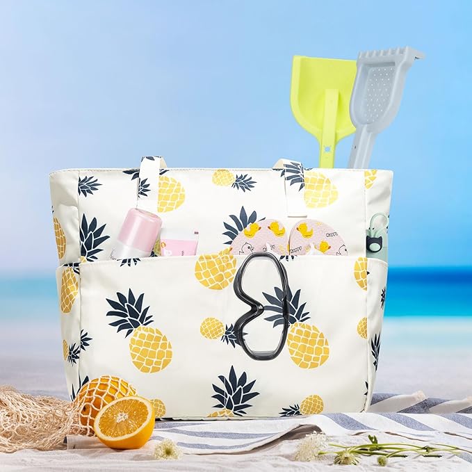 KABAQOO Extra Large Beach Bag Waterproof Sandproof Women Beach Tote with Zipper & Wet Compartment for Pool Gym Grocery Travel