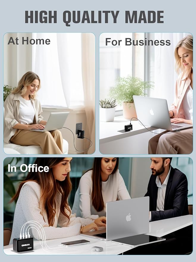 GOOLOO 100W USB C Charger Block, 4-Port Foldable Compact Fast Wall Charger for MacBook Pro/Air/iPad/iPhone Series and More, SuperSafe Power Adapter for GT3000/GT4000S/GT4000/GT6000/A7 Jump Starters