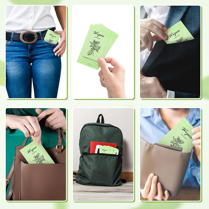 Individual Hand Wipes Wet Wipes Travel Size,Wet Wipes Individually Wrapped Bulk Cleansing Travel Size Wipes for Wedding Travel Restaurant Barbecue (1 Count (Pack of 60), Mint)