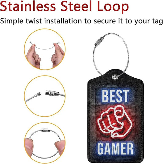 2 Pack Luggage Tags for Suitcase, Privacy Cover ID Label with Stainless Steel and Address Card for Travel Bag Backpack Cruise Ship Essentials Tag Men Boys - Best Gamer