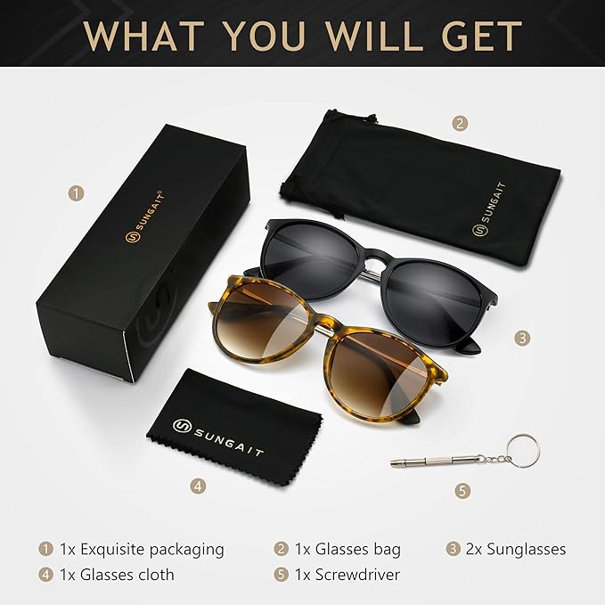SUNGAIT Premium Vintage Round Sunglasses for Women Men Classic Retro Trendy Style