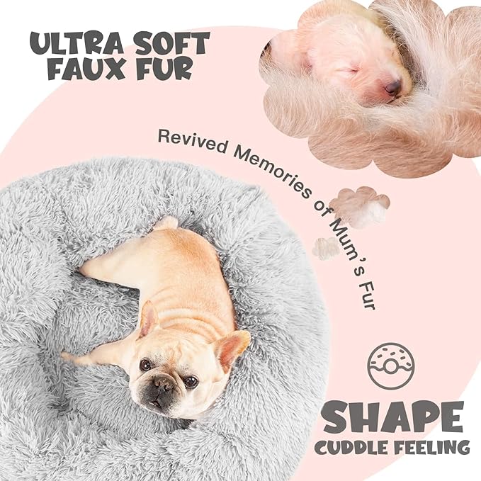 Himax Dog Beds for Small Medium Dogs, Donut Dog Bed with Blanket Attached, Calming Dogs Bed Washable (20"/26"/35") Light Grey