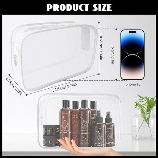 16 Pack Waterproof Cosmetic Bag TSA Approved Toiletry Bag, Portable Travel Pouch with Zipper, Vinyl Plastic Organizer Storage for Men and Women (White-L)