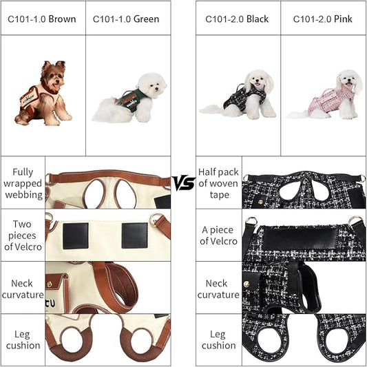 Wakytu Dog Lift Harness Dog Carrier Dog VES Harness Adjustable Dog Leash with Small Puppy Treat Bag(Black,S)