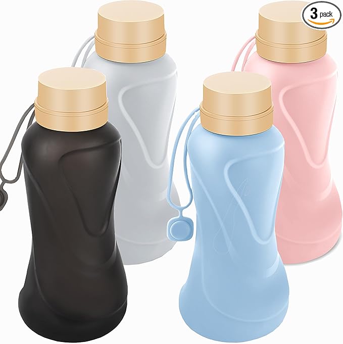 Collapsible Water Bottles 4 Pack,Leak Proof,Reuseable BPA Free Silicone Foldable Water Bottles,Durable Lightweight for Travel Gym Camping Hiking,Compact Size Portable Sports Water Bottle