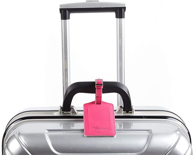 Travelambo 8 Pack Luggage Tags Faux Leather for Suitcases Travel Bag Labels Travel Accessories Essential with Protection Cover ID (Rose Red)