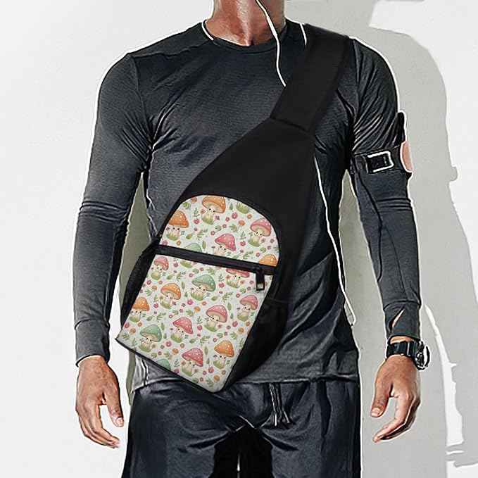 SWEET TANG Casual Sling Backpack for Women Chest Shoulder Crossbody Backpack, Gym Funny Sack, Satchel Travel Bag Outdoor Hiking Daypack Pink Mushroom