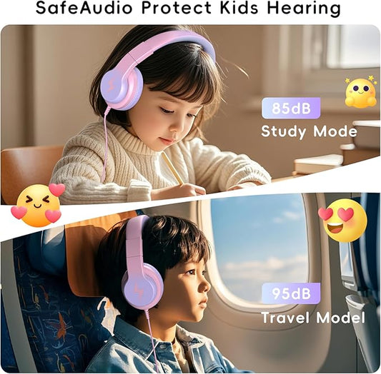 Kids Wired Headphones for Kids with Microphone, 85/94dB Volume Limiter Headphones for Girls Boys, Light Purple