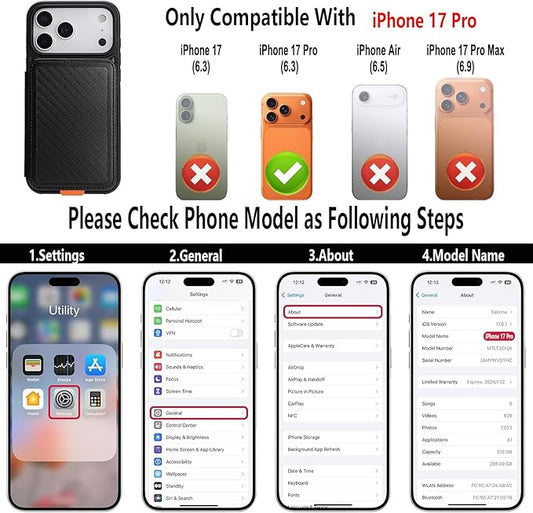 GUERNICA for iPhone 17 Pro (6.3") Case Wallet with Card Holder, RFID Blocking Leather Protection, Shockproof Women Men Phone Case for Apple 17 Pro, A - Black