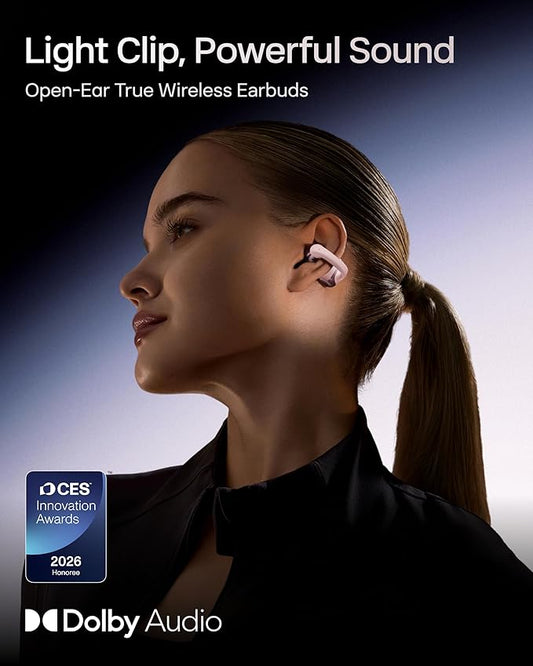 SHOKZ OpenDots ONE-Open-Ear Headphones, Clip-On Earbuds-Wireless Bluetooth Earbuds with Microphone-Secure, Lightweight, Comfort-Premium Dolby Audio-Water Resistant-Fast Charging-Up to 40 hrs Playtime