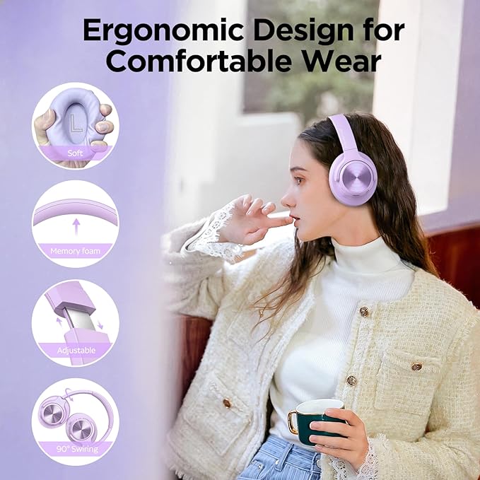 Noise Cancelling Headphones: Wireless Over Ear Bluetooth Headphones with 130H Playtime - Hi-Res Sound Custom EQ via App Deep Bass Comfort Fit Ear Cups for Travel Home Office