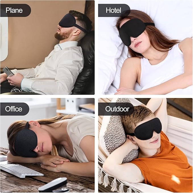 Eye Mask for Sleeping, 3D Contoured Cup Sleep Mask for Men Women, Soft Breathable Blackout Blindfold, Travel Eye Cover, Night Sleeping Mask with Adjustable Buckle for Side Sleeper (Black, 1 Pack)