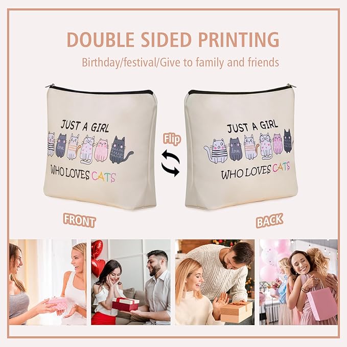 Cat Makeup Bag For Cat Lover Gift: Cute Cosmetic Bag Just A Girl Who Love Cats Themd For Daughters, Sisters, Friends,Teen Girl & Women.Ideal Gifts For Travel, Birthdays, Graduation & Christmas.