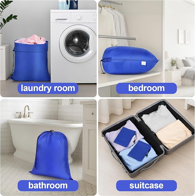 OTraki Medium Laundry Bag 20x24 Inch Drawstring Laundry Bags Durable Laundry Wash Bag Dirty Clothes Organizer Machine Washable Delicates Lingerie Bags for Travel Camp Dorm Blue
