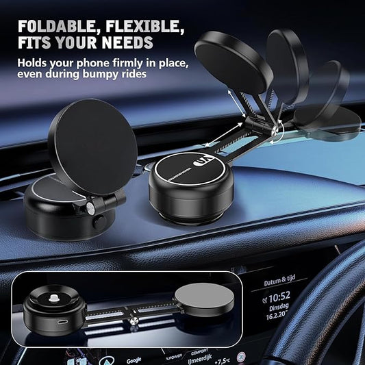 Electric Vacuum Magnetic Suction Phone Holder,Adjustable Suction Cup Phone Mount for Car,Foldable Smart Double-Sided Magnetics Phone Holders,Strong Magnetic Car Phone Holder for All Types (Black)