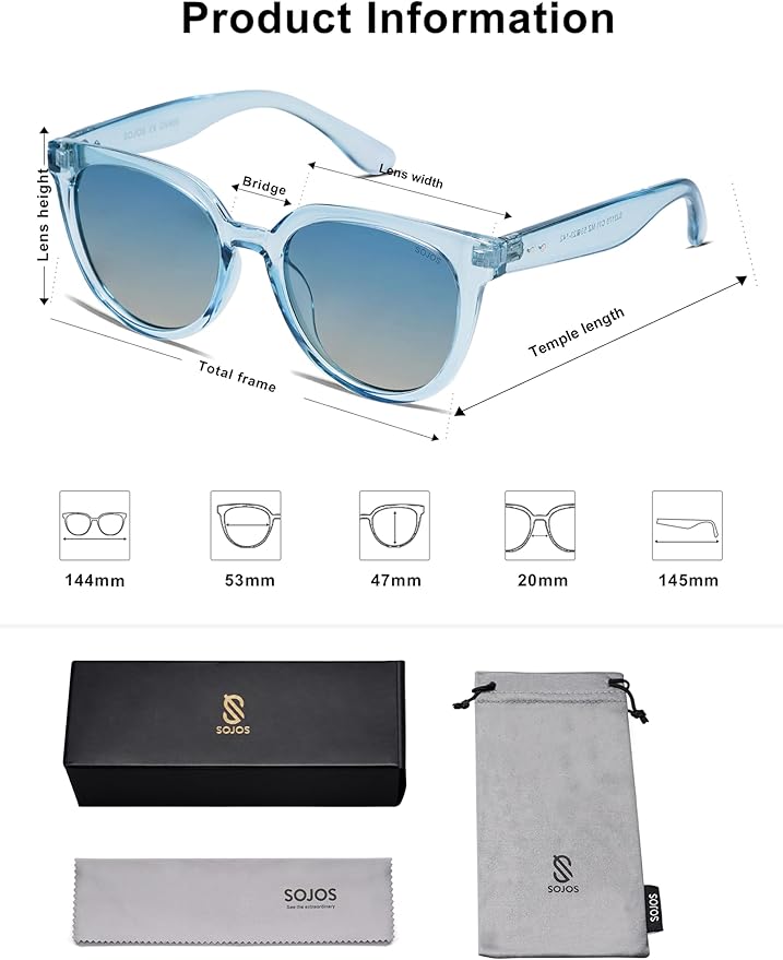 SOJOS Trendy Cat Eye Round Polarized Sunglasses for Women Fashion UV Protection Sunnies Sunglasses SJ2175