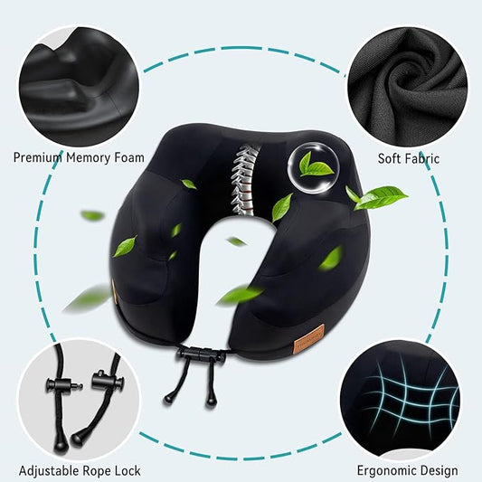 Travel Pillow for Airplane, Memory Foam Airplane Neck Pillow for Long Flight Sleeping, Soft, Comfort Portable Travel Neck Pillow for Flight, Drive, Work, Rest, with Storage Bag