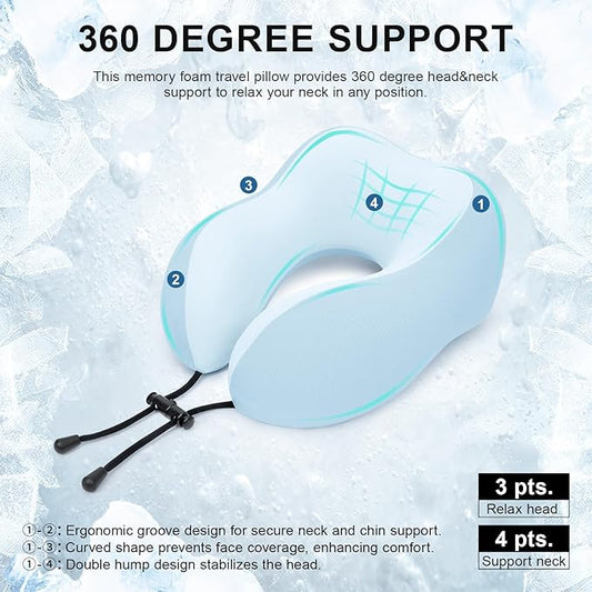 Travel Pillow for Airplane Memory Foam Neck Pillow, Soft & Support Travel Pillow for Travelling, Sleeping Rest, Car, Train and Home Use (Blue)