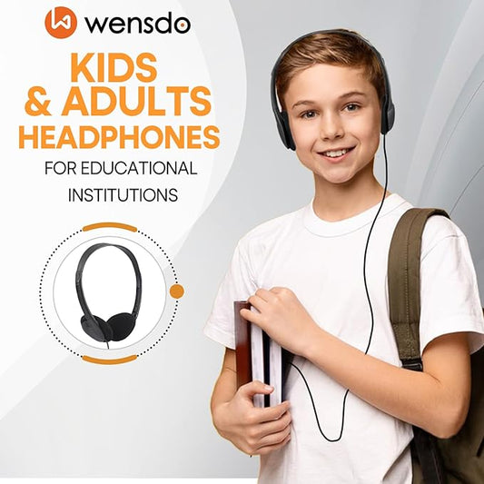 12 Pack Kids Headphones Bulk for Classroom School Students, Durable Wholesale Class Set Headphones for Kids Children Toddler Teen Boys Girls (HY857,12 Black)