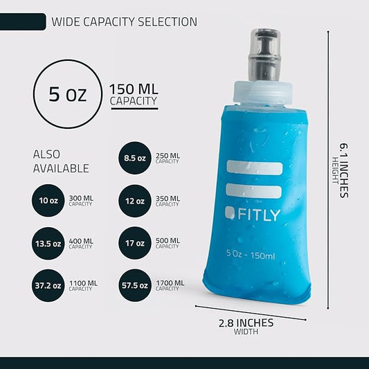 FITLY Soft Flask - Shrink As You Drink Soft Water Bottle for Hydration Pack - Folding Water Bottle Ideal for Running, Hiking, Cycling, Climbing & Rigorous Activity