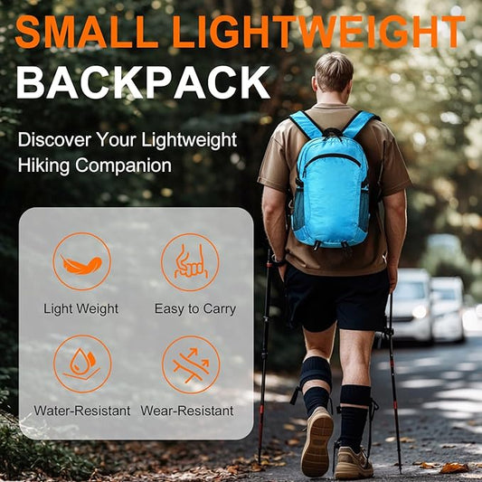 Small Hiking Backpack 15L Travel Lightweight Hiking Packable Daypack Water-Resistant Foldable Backpacks for Women Men Camping (Blue)