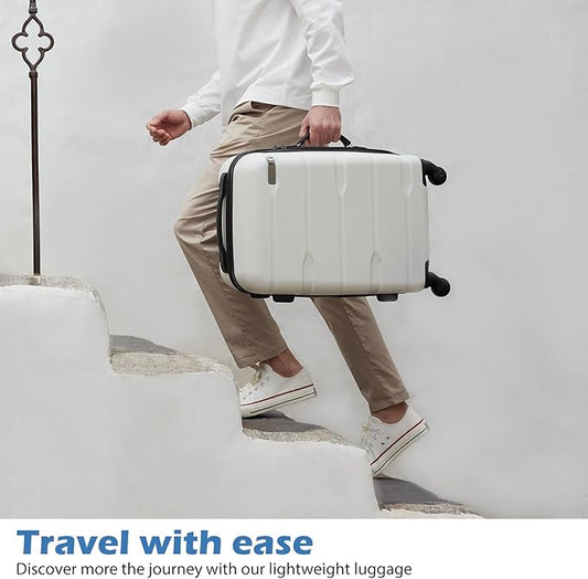 Coolife Luggage PC+ABS Expandable Hardshell Suitcase with TSA Lock, Spinner Checked Lightweight (White, 28in)