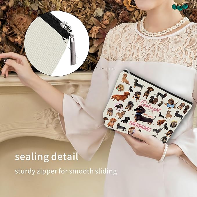 Dachshunds Makeup Bag For Dachshunds Lover Gift: Perfect Cosmetic Bag Just A Girl Who Love Dachshunds For Sisters, Friends,Teen Girls & Women.Ideal Gift For Travel, Birthdays, & Christmas.