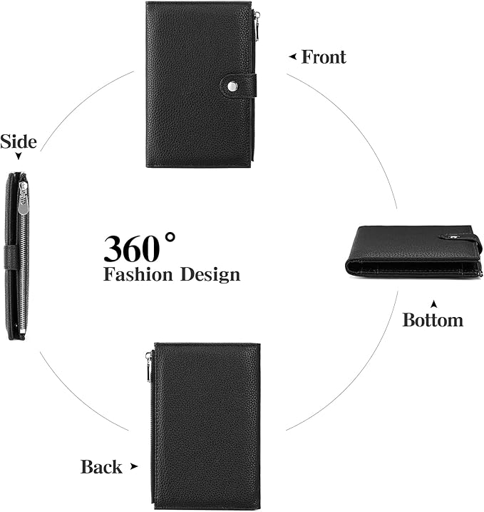 Passport Holder for Women Leather Passport Wallet for Travel RFID Blocking Passport Wallet Credit Card Holder with Zipper Pocket