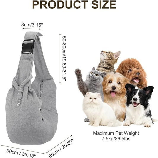 PETAXCELL Dog Sling Carrier for Small Dogs and Cats Up to 16.5 Lbs, Adjustable Buckle with Pocket Pet Sling Carrier Safety Harness, (Gray, 1 Pcs) Intended for Outdoor/Camp/Travel