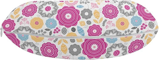 Ambesonne Spring Travel Pillow Neck Rest, Geometric Flower Petals Lily Dahlia Blooms and Leaves Botany Pattern, Memory Foam Traveling Accessory for Airplane and Car, 12", Purple Grey