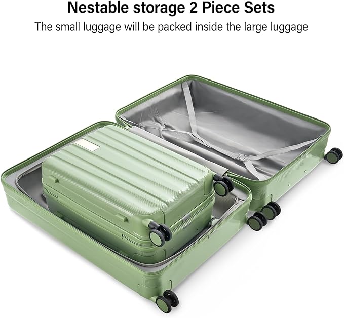 Hanke Hardshell Luggage Sets 2 Piece Extra Large Suitcases with Lock,28 Inch Luggage with Spinner Wheels, Travel Suitcase for Women Men 20 29Inch,Bamboo Green