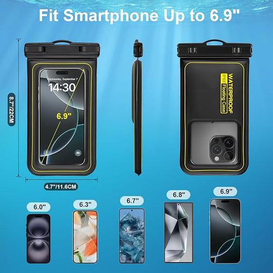 Large Waterproof Phone Pouch Floating, Phone Case Friendly, Up to 7.2'' Cell Phone Dry Bag, IP68 Waterproof Phone Case for iPhone Samsung Galaxy Google, Black