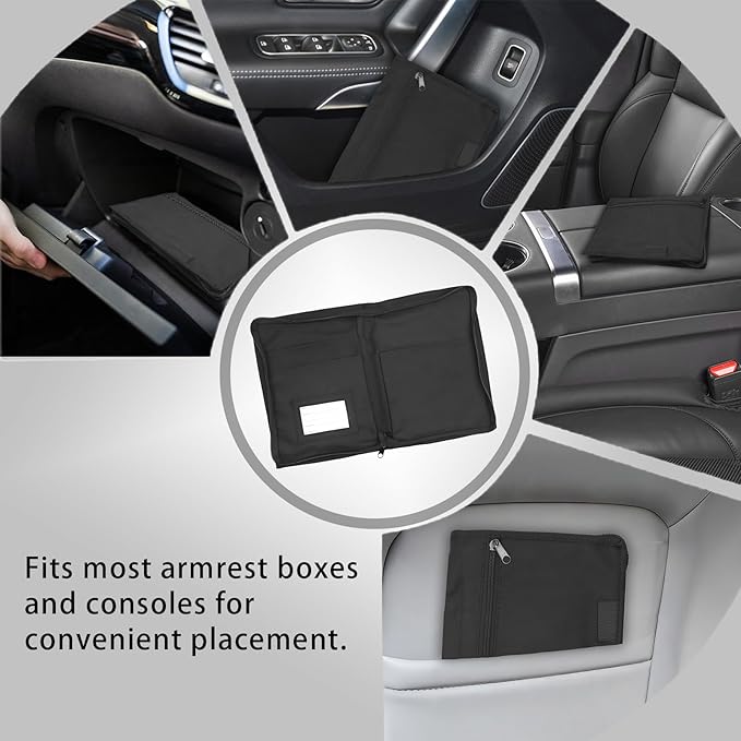 Car Registration and Insurance Holder, Glove Compartment Document Holder Owners Manual Case, Zippered Pouch Multi-Pocket Glove Bag Interior Car Accessories for Driver License, Card