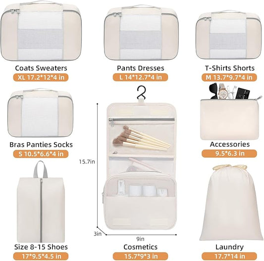 BAGAIL 6 Set/8 Set/10 Set Packing Cubes Various Sizes Packing Organizer for Travel Accessories Luggage Carry On Suitcase