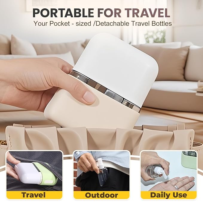 Mini Shampoo Dispenser, Portable Travel Bottle Set, Leak Proof Containers with Labels,Reusable Travel Bottles for Toiletries,Airplane Accessories for Women Men (D-Gray)