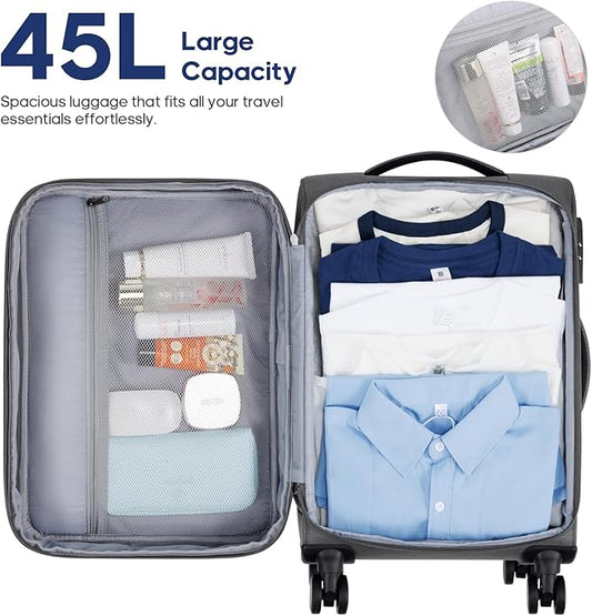 UKEIN Expandable Carry On Luggage 22x14x9 Airline Approved, 20Inch Softside Carry On Suitcase with Wheels & TSA Lock, Travel Suitcase with 4-Piece Packing Bags for Women Men (Grey, Carry on (20in))