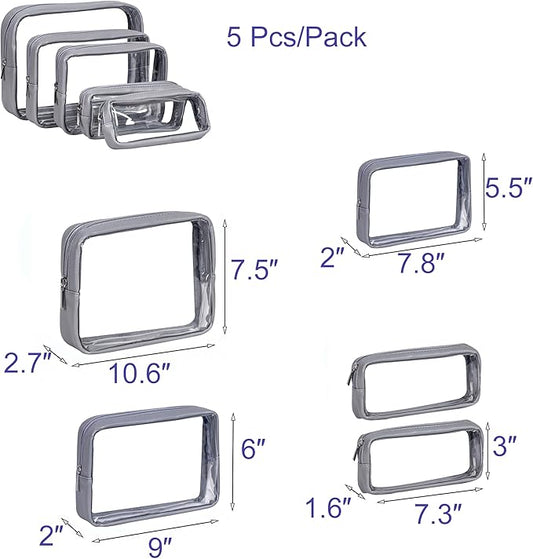 TSA Approved 5-Piece Diaper Bag Organizer Pouch Set Clear Waterproof TPU Kids Toiletry Storage Set Travel Packing Clutch Cube Bags for Baby Nursing