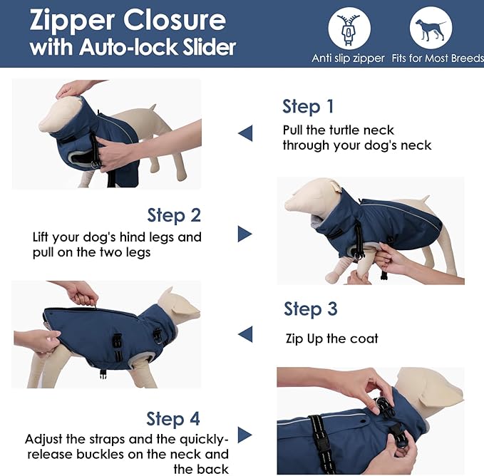 AOFITEE Dog Coat for Large Dogs, Warm XL Dog Jacket Winter, Pet Winter Coat with Harness Built in, Fleece Lined Pet Puffer Jacket Reflective Waterproof Snowsuit for Extra Large Dogs, Blue XL