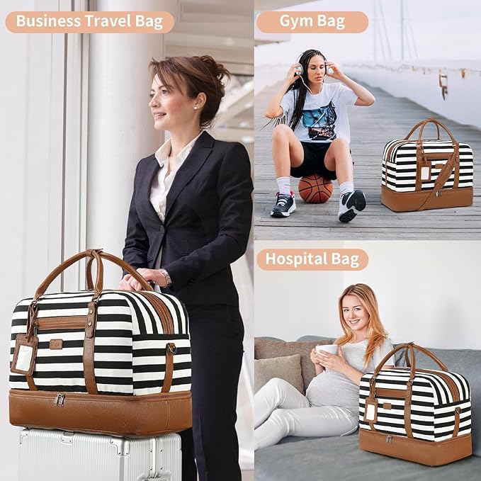 Wogarl Weekender Bags for Women Large Canvas Overnight Bag Travel Duffel Bags Carry on Shoulder Weekend Bag with Shoe Compartment for Travel Night Flight Daily Use