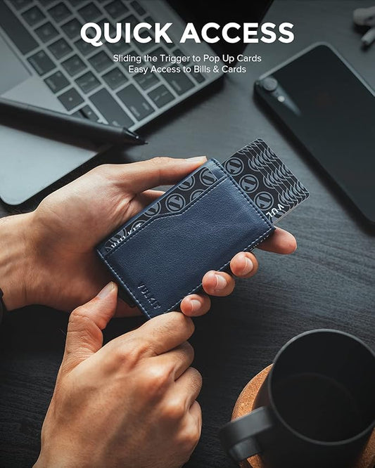 VULKIT Card Holder Wallet with Double ID Windows RFID Blocking Pop Up Wallet Minimalist Design for 12 Cards