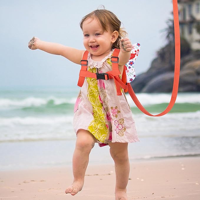 Accmor Toddler Harness Leash + Anti Lost Wrist Link, Cute Butterfly Kids Leash for Outdoor Travel, Child Walking Harness Wristband Assistant Strap Belt Keep Kids Close for Baby Boys Girls (Orange)