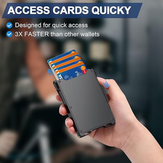 Wallet for Men, Minimalist Slim Mens Wallet with Money Clip, RFID Blocking Smart Pop Up Card Wallet with ID Window, Compact Bifold Wallet,Metal Aluminum Credit Card Holder