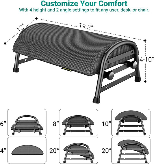 Adjustable Foot Rest for Under Desk at Work, Ergonomic Under Desk Footrest with 6 Positions, Foot Stools for Under Office Desk Chair, Leg Rest for Home, Car, Computer, Gaming Accessories