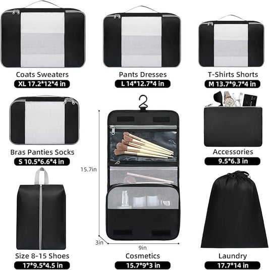 BAGAIL 6 Set/8 Set/10 Set Packing Cubes Various Sizes Packing Organizer for Travel Accessories Luggage Carry On Suitcase