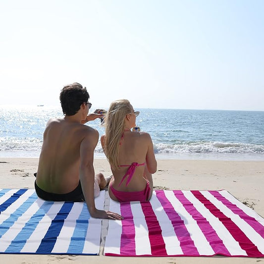 Cotton Oversized Beach Towel - Extra Large 40"X70" Plush Thick Pool Towel, XL Fluffy Multi Blue Beach Towels Stripe Swimming Towel for Adults Mens Women