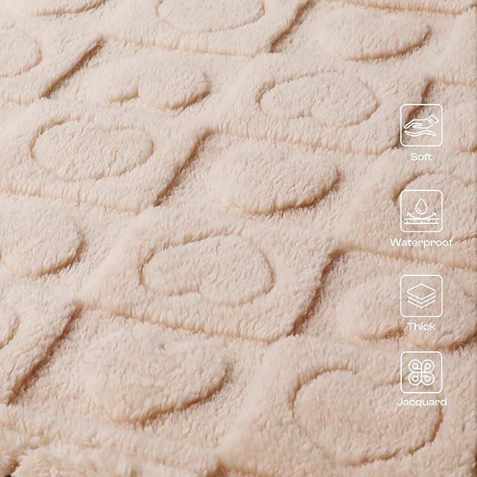 Luciphia Waterproof Dog Blanket for Small Medium Dogs Washable Couch Protector Soft Fluffy 3D Heart Jacquard Puppy Cat Blanket with Sherpa Fleece Cozy Calming Throw Blankets, Beige 57x40 inch