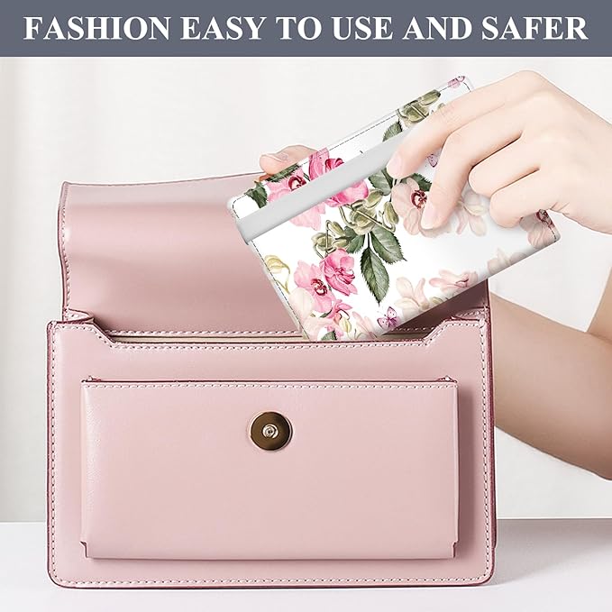 Passport Holder for Travel Essentials, RFID Premium Leather Passport Wallet Cover Case for Travel Must Haves Accessories, Passport Book Holders for Women Men White Colorful Flowers