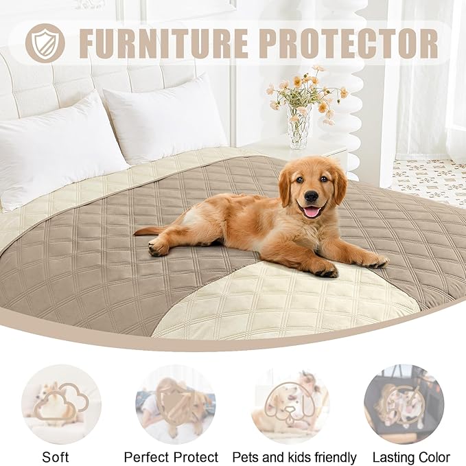 Smiry Waterproof Dog Bed Cover Blanket 40x50, Soft Reversible Pet Blanket, Washable Leakproof Cats Dogs Couch Cover for Sofa, Couch, Furniture, Lattice, Taupe/Beige