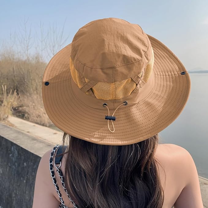 Fishing Hat UPF50+ Wide Brim Sun Hat for Men Women, Water Resistant Summer Sun Protection Safari Hat Hiking Bucket Hat