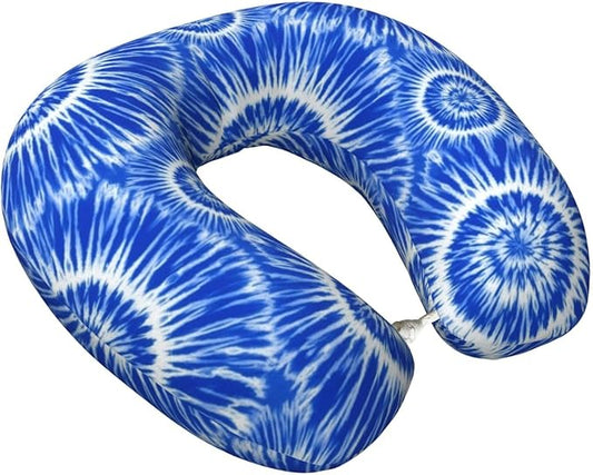 Support Neck Pillow for Youth Travel, Washable Airplane Chin Supporting and Relax U Shaped Pillows Blue Tie Dye